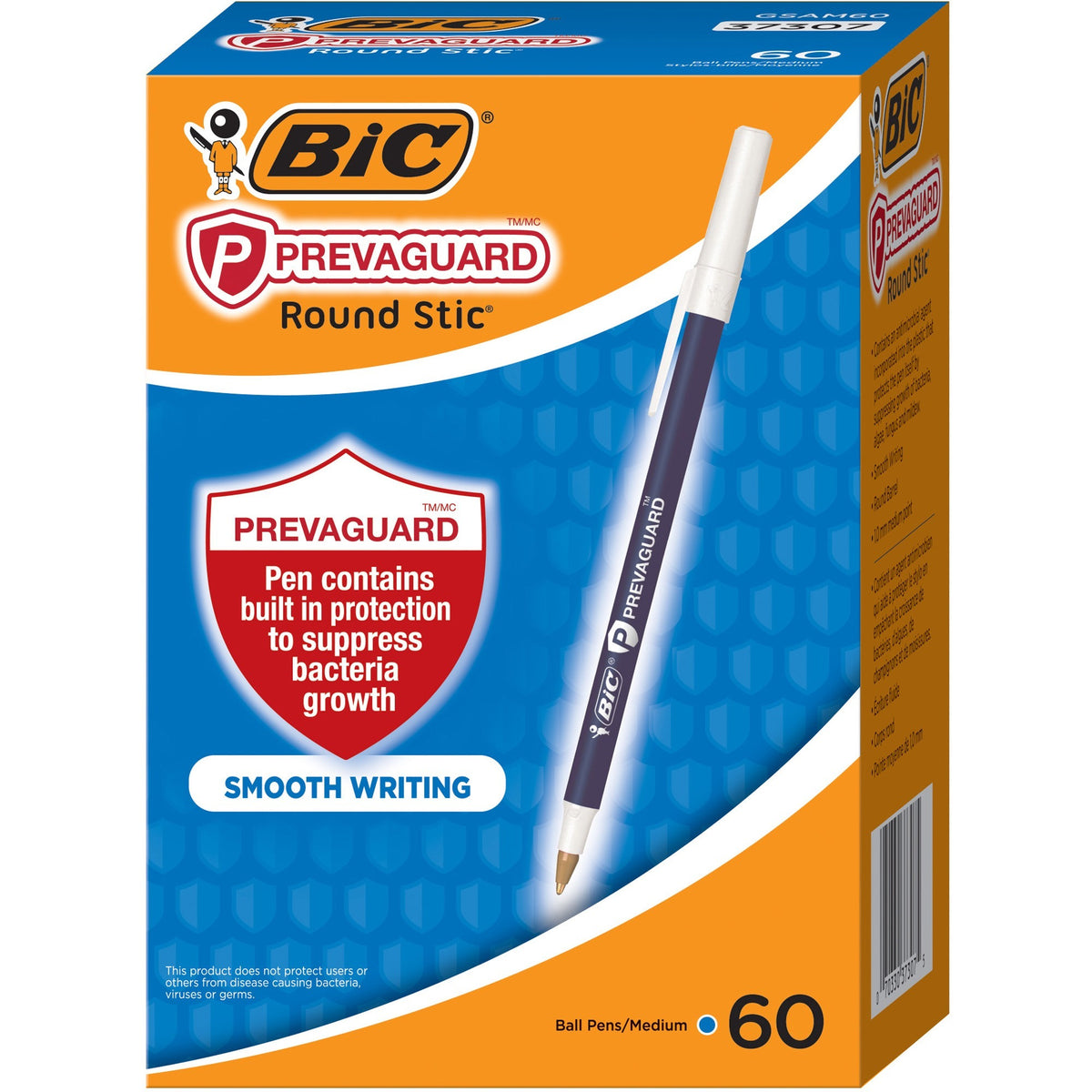 BIC PrevaGuard Round Stic Ballpoint Pen, 1.0 mm Medium Point, Blue Ink, Blue Barrel, 60/Box (BICGSAM60BE)