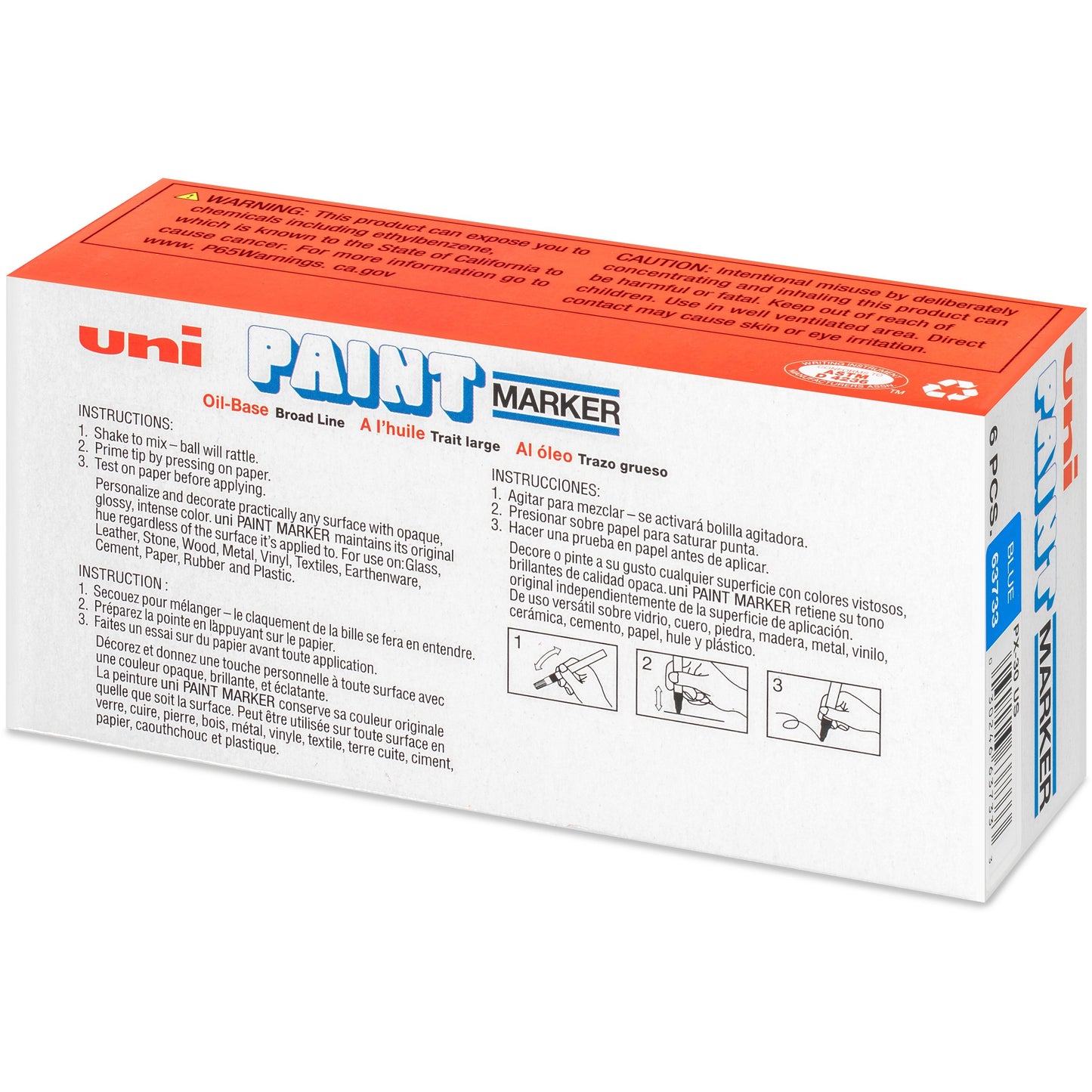 uniball uni-Paint PX-30 Oil-Based Paint Marker, Blue Ink, 6/Box (UBC63733BX)