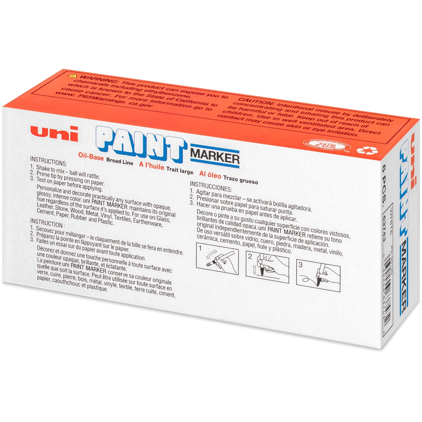 uniball uni-Paint PX-30 Oil-Based Paint Marker, White Ink, 6/Box (UBC63743BX)