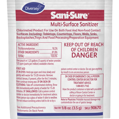 Sani-Sure Multi-Surface Sanitizer, 0.13 oz, Chlorine Scent, Odorless, Yellow, 100/Carton (DVO90670)