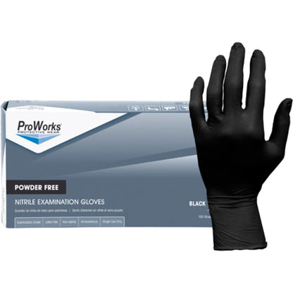 ProWorks Black Nitrile Exam Gloves, Powder-Free, Large, 100/Box (HOSGLN145FL)
