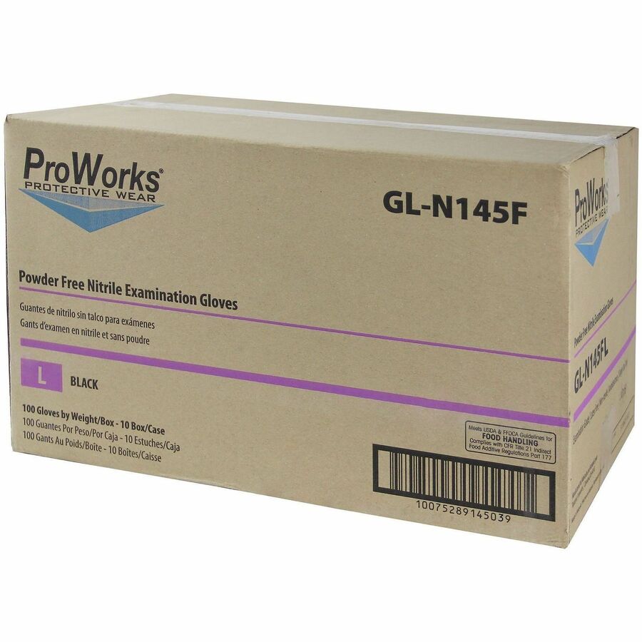 ProWorks Black Nitrile Exam Gloves, Powder-Free, Large, 100/Box (HOSGLN145FL)