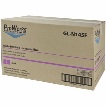 ProWorks Black Nitrile Exam Gloves, Powder-Free, Large, 100/Box (HOSGLN145FL)