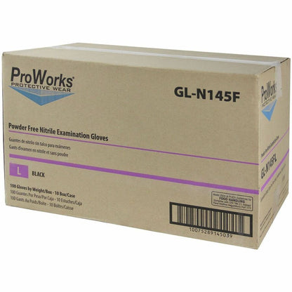 ProWorks Black Nitrile Exam Gloves, Powder-Free, Large, 100/Box (HOSGLN145FL)