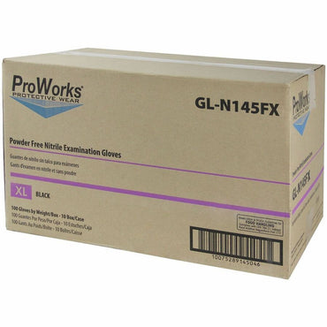 ProWorks Black Nitrile Exam Gloves, Powder-Free, X-Large, 100/Box (HOSGLN145FX)
