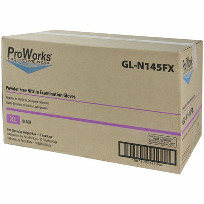 ProWorks Black Nitrile Exam Gloves, Powder-Free, X-Large, 100/Box (HOSGLN145FX)