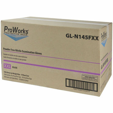 ProWorks Black Nitrile Exam Gloves, Powder-Free, XX-Large, 100/Box (HOSGLN145FXX)