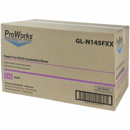 ProWorks Black Nitrile Exam Gloves, Powder-Free, XX-Large, 100/Box (HOSGLN145FXX)