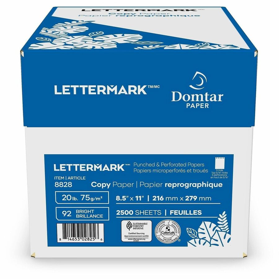 Lettermark Copy & Multipurpose Paper, 5-Hole Punched, 92 Brightness, Letter, 8 1/2" x 11", 20 lb Basis Weight, 2500 Sheets (DMR8828CT)