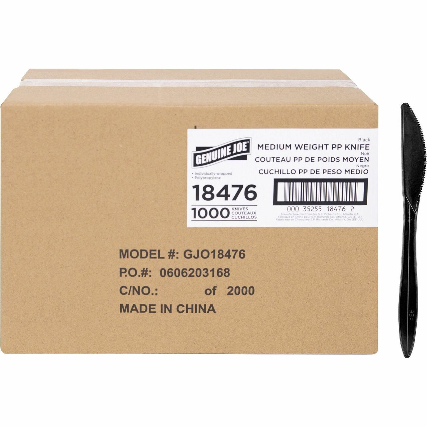 Genuine Joe Medium-weight Individually Wrapped Knives, Black, 1000/Carton (GJO18476)