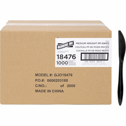 Genuine Joe Medium-weight Individually Wrapped Knives, Black, 1000/Carton (GJO18476)
