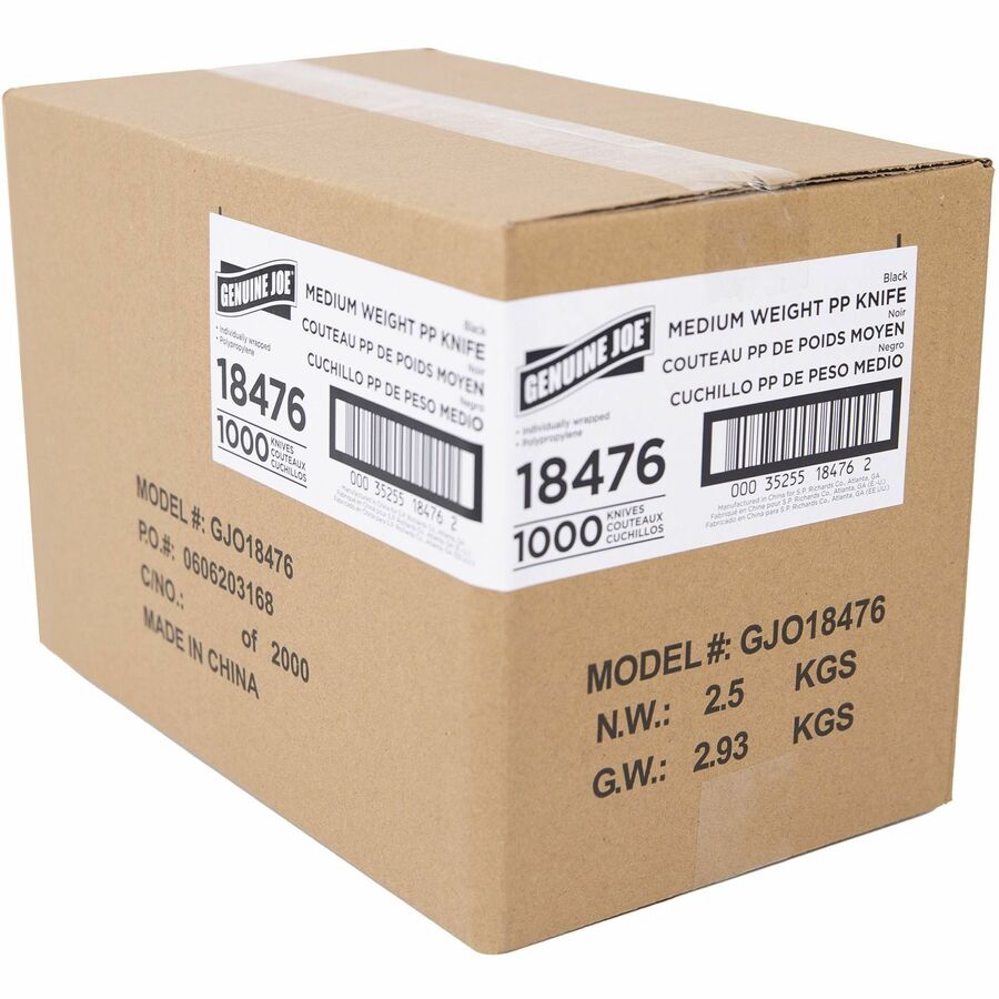 Genuine Joe Medium-weight Individually Wrapped Knives, Black, 1000/Carton (GJO18476)