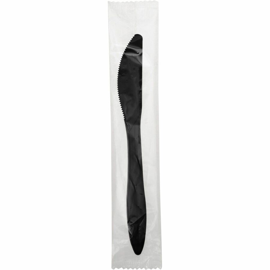 Genuine Joe Medium-weight Individually Wrapped Knives, Black, 1000/Carton (GJO18476)