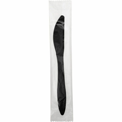 Genuine Joe Medium-weight Individually Wrapped Knives, Black, 1000/Carton (GJO18476)