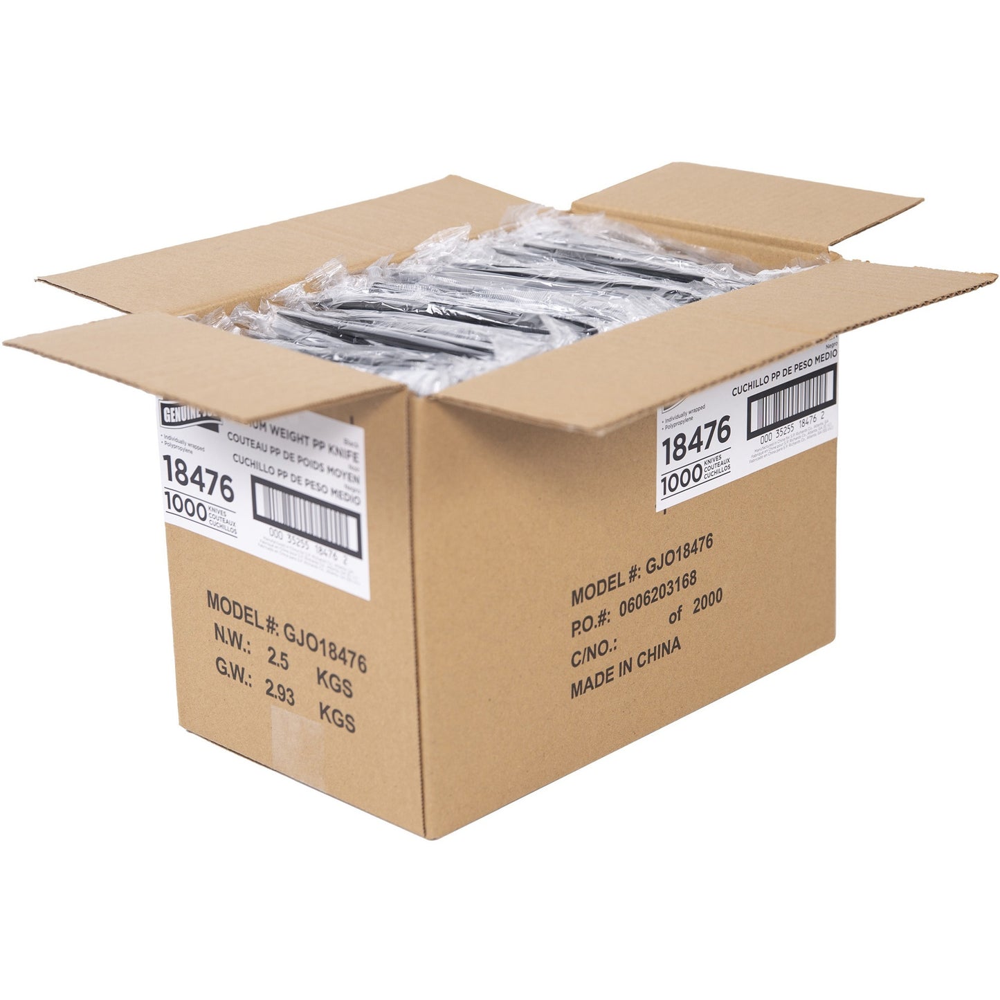 Genuine Joe Medium-weight Individually Wrapped Knives, Black, 1000/Carton (GJO18476)
