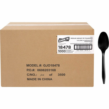 Genuine Joe Medium-weight Individually Wrapped Teaspoons, Black, 1000/Carton (GJO18478)