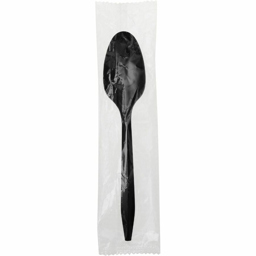 Genuine Joe Medium-weight Individually Wrapped Teaspoons, Black, 1000/Carton (GJO18478)
