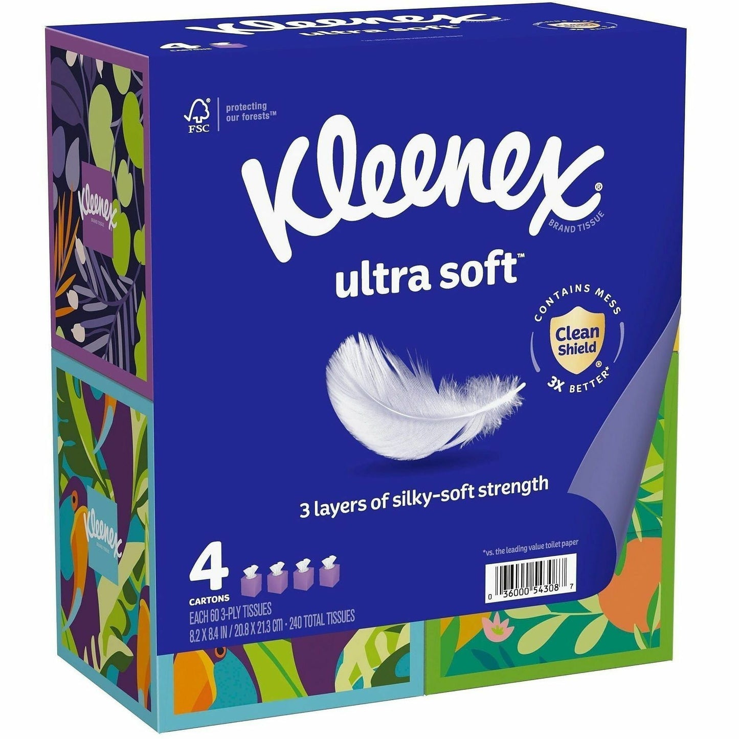 Kleenex Ultra Soft Tissues, 3 Ply, WhiteBox, 60/Box, 4/Pack (KCC54308)