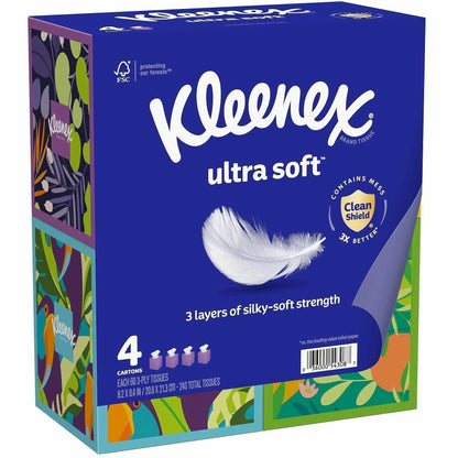 Kleenex Ultra Soft Tissues, 3 Ply, WhiteBox, 60/Box, 4/Pack (KCC54308)