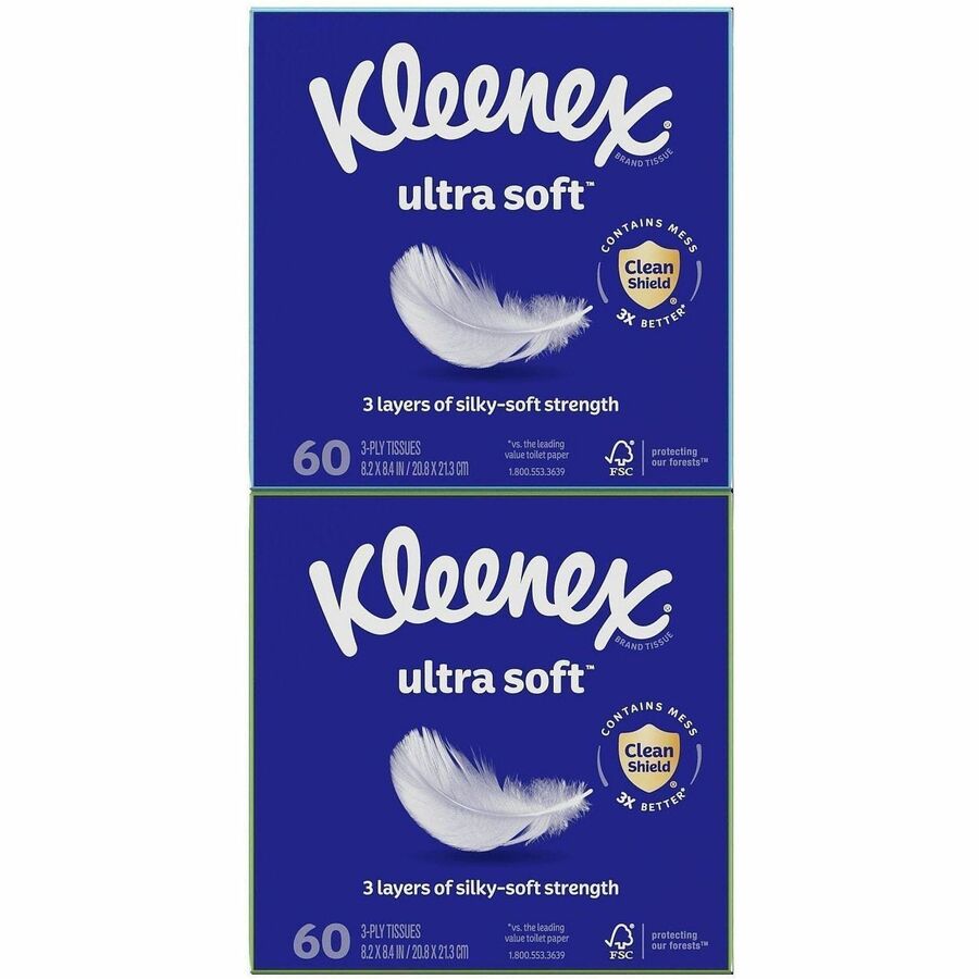 Kleenex Ultra Soft Tissues, 3 Ply, WhiteBox, 60/Box, 4/Pack (KCC54308)