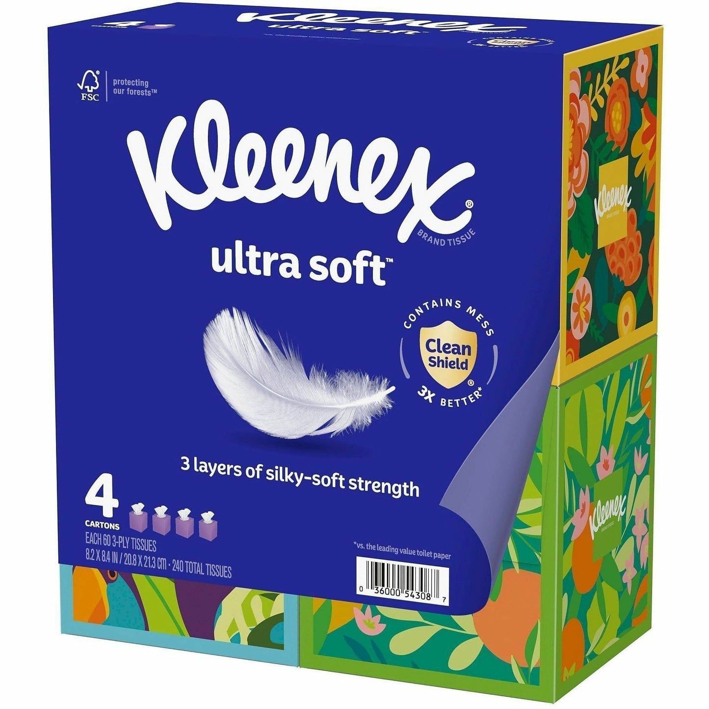 Kleenex Ultra Soft Tissues, 3 Ply, WhiteBox, 60/Box, 4/Pack (KCC54308)