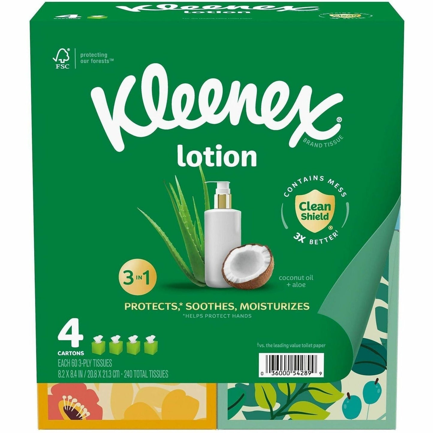 Kleenex Soothing Lotion Tissues, 3 Ply, WhiteBox, 60/Box, 4/Pack (KCC54289)