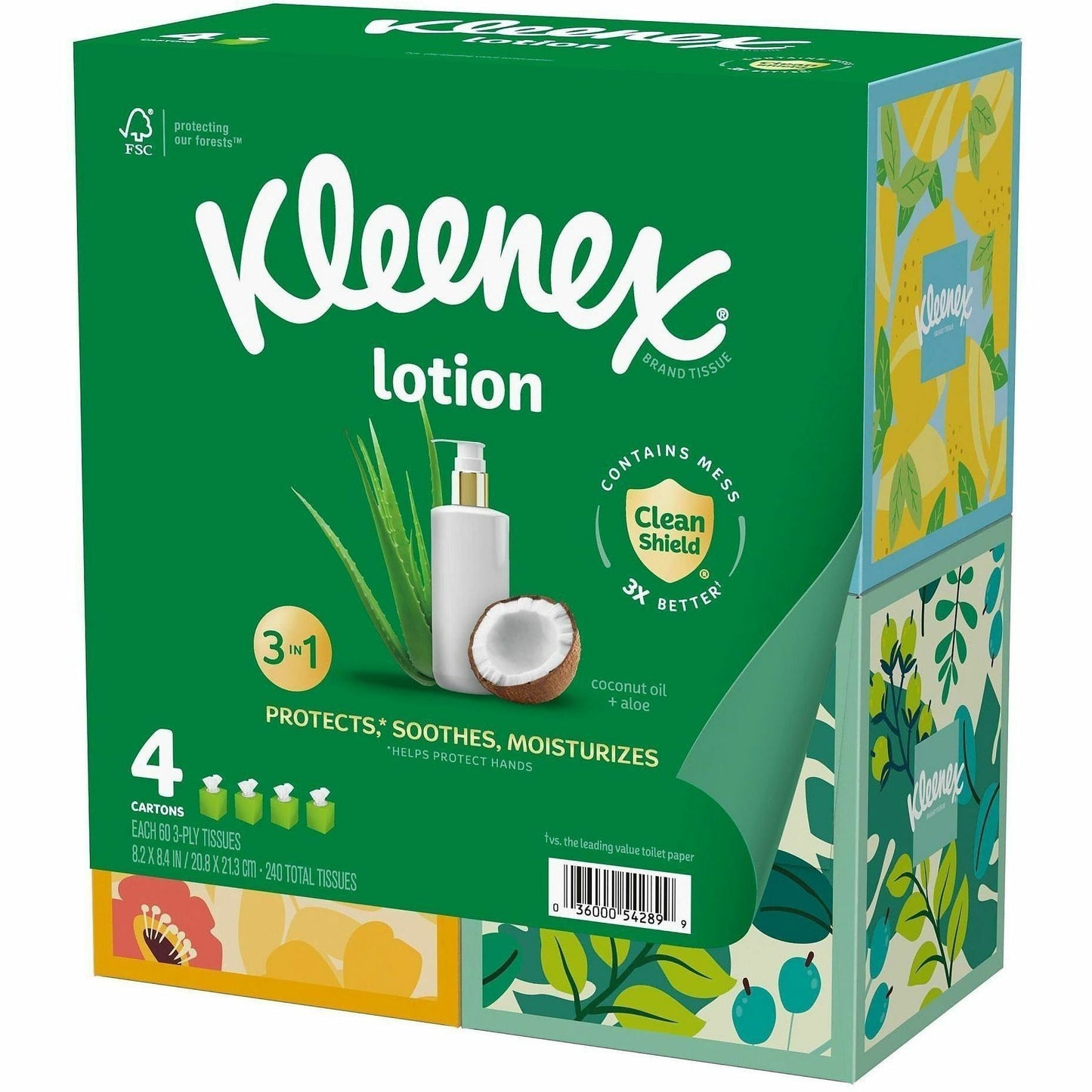 Kleenex Soothing Lotion Tissues, 3 Ply, WhiteBox, 60/Box, 4/Pack (KCC54289)