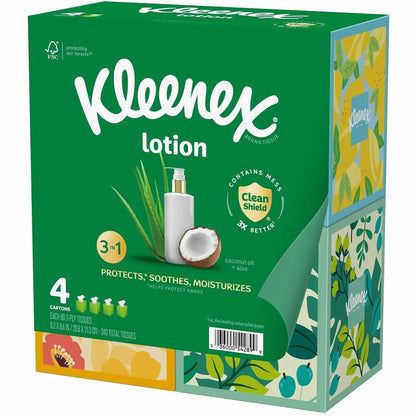 Kleenex Soothing Lotion Tissues, 3 Ply, WhiteBox, 60/Box, 4/Pack (KCC54289)