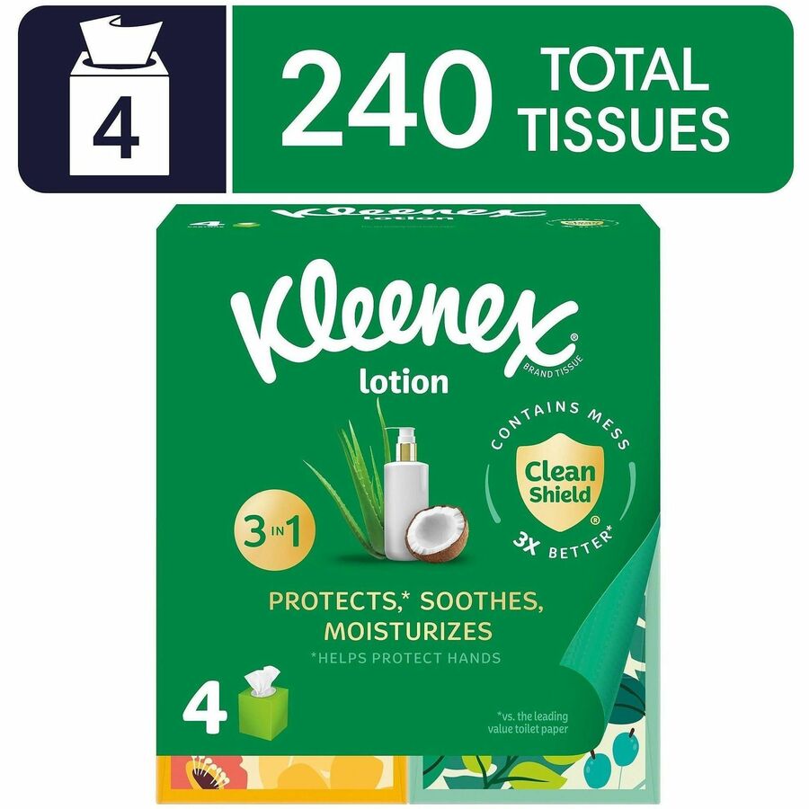 Kleenex Soothing Lotion Tissues, 3 Ply, WhiteBox, 60/Box, 4/Pack (KCC54289)