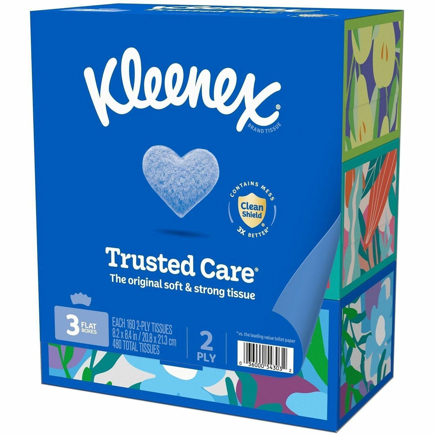 Kleenex Trusted Care Tissues, 2 Ply, 8.40" x 8.50", White, 160/Box, 3/Pack (KCC54303)