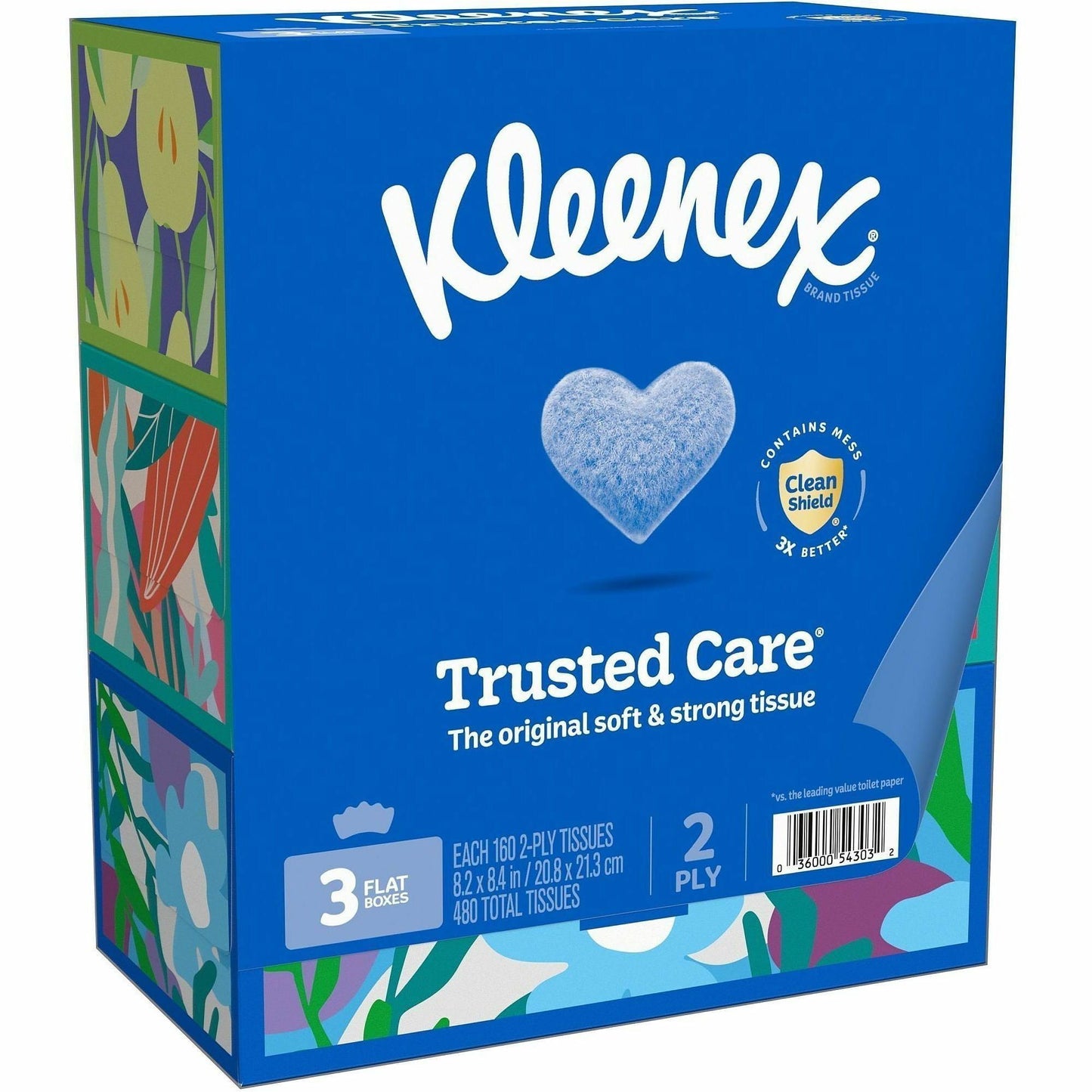 Kleenex Trusted Care Tissues, 2 Ply, 8.40" x 8.50", White, 160/Box, 3/Pack (KCC54303)