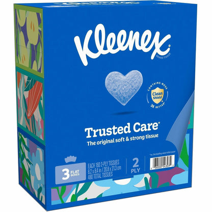 Kleenex Trusted Care Tissues, 2 Ply, 8.40" x 8.50", White, 160/Box, 3/Pack (KCC54303)