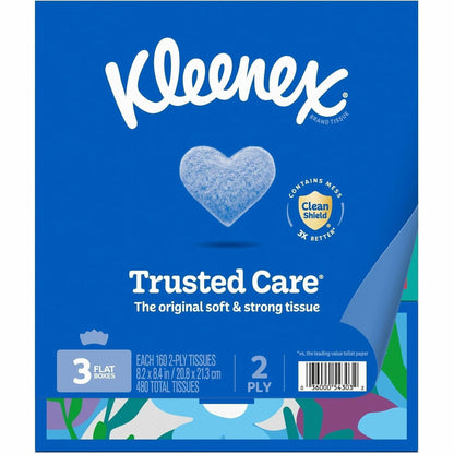 Kleenex Trusted Care Tissues, 2 Ply, 8.40" x 8.50", White, 160/Box, 3/Pack (KCC54303)