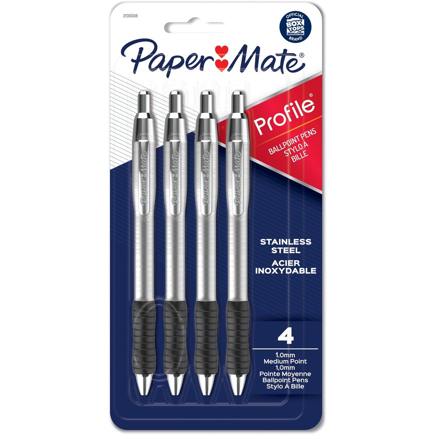 papermate-profile-retractable-ballpoint-pens-1-mm-pen-point-size-retractable-gray-assorted-stainless-steel-barrel-4-pack-num-pap2130508_1