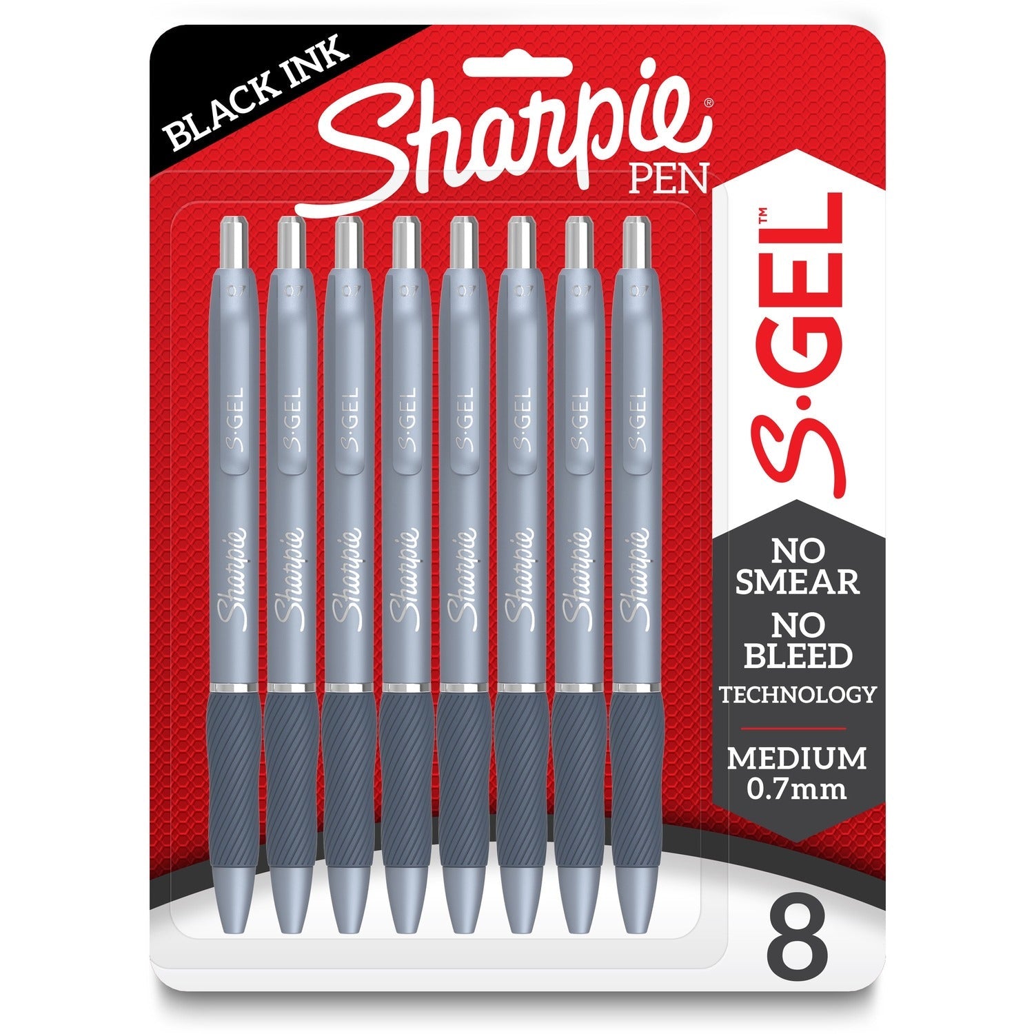 sharpie-s-gel-pens-medium-pen-point-0-7-mm-pen-point-size-black-gel-based-ink-fashion-blue-metal-barrel-8-pack-num-san2169764_1