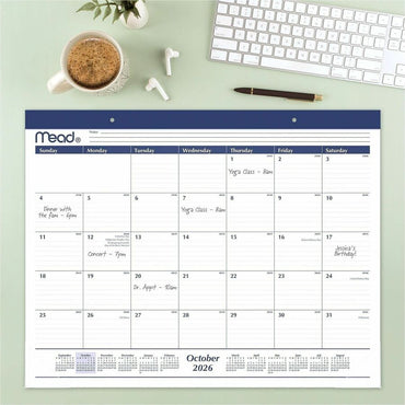Cambridge Basic Monthly Desk Pad Calendar, Standard, 21 3/4" x 17", 15" x 12", 15-Month, Oct 2026-Dec 2027, Black, White (AAGCRM92020)