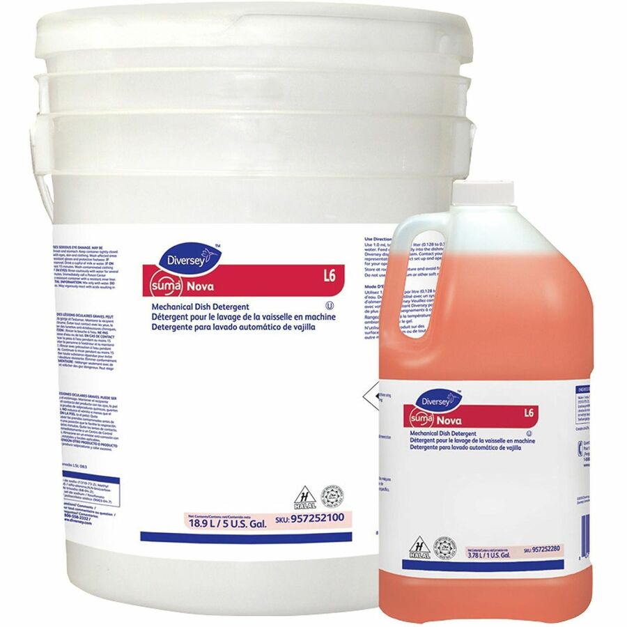 Suma Nova L6 Dishwasher Detergemt, 128 fl oz, 11.5 to 13.9 pH, Characteristic, Ammonia Scent, 4/Carton (DVO957252280)