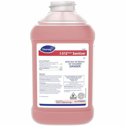 Diversey J-512 Sanitizer, 84.5 fl oz, Quaternary Scent, Kosher, Rinse-free, Red, 1 Carton (DVO5756034)