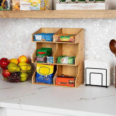 Mind Reader Bali 6-Compartment Storage Organizer, 15.25" x 6.25" x 13", Brown, 6 Compartment(s), Bamboo (EMS3T2TWDBRN)
