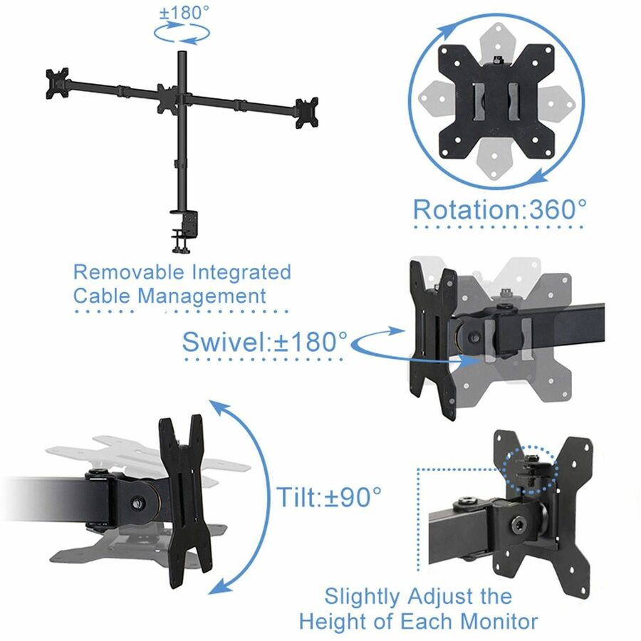 rocelco-rdm3-desk-mount-for-lcd-monitor-3-displays-supported-13-to-27-screen-support-52-91-lb-load-capacity-75-x-75-100-x-100-vesa-mount-compatible-rclrdm3_9
