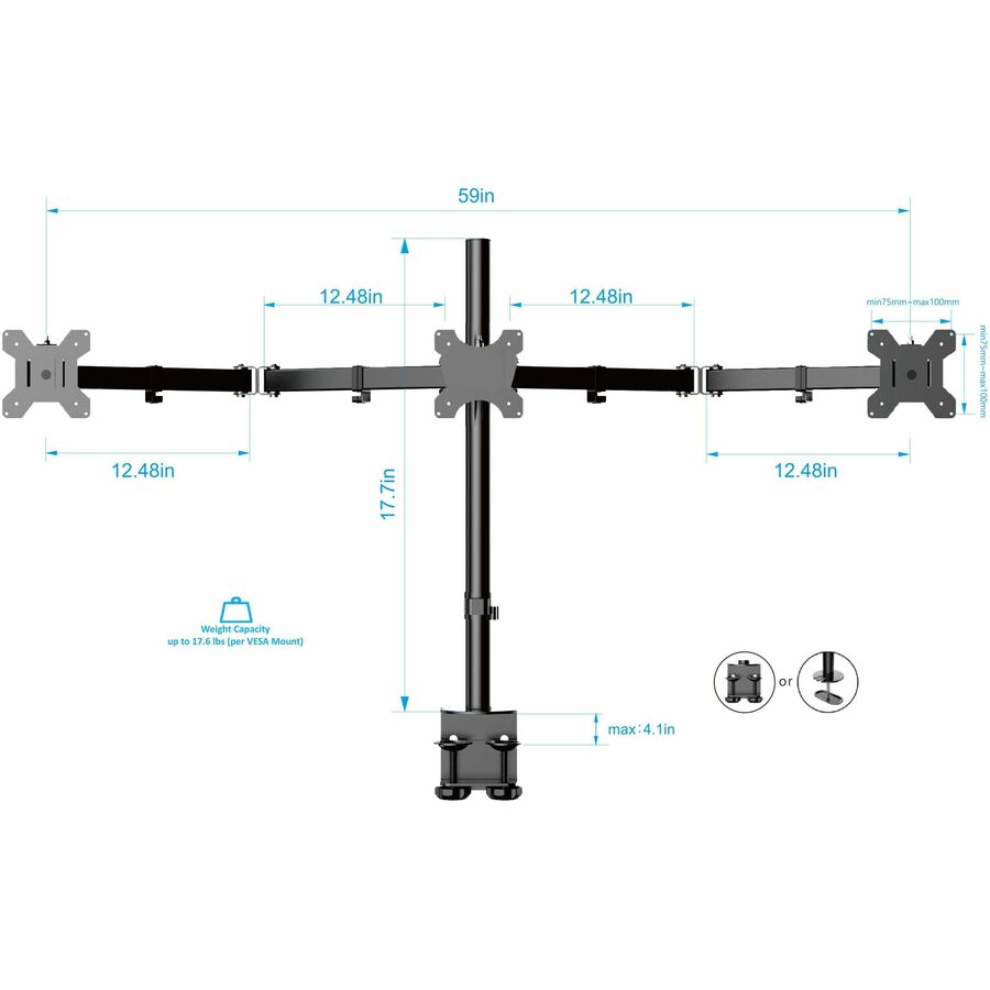 rocelco-rdm3-desk-mount-for-lcd-monitor-3-displays-supported-13-to-27-screen-support-52-91-lb-load-capacity-75-x-75-100-x-100-vesa-mount-compatible-rclrdm3_13