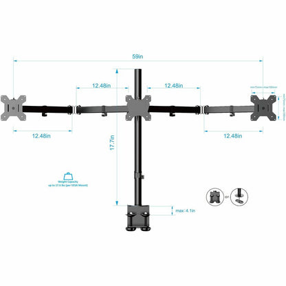 rocelco-rdm3-desk-mount-for-lcd-monitor-3-displays-supported-13-to-27-screen-support-52-91-lb-load-capacity-75-x-75-100-x-100-vesa-mount-compatible-rclrdm3_13