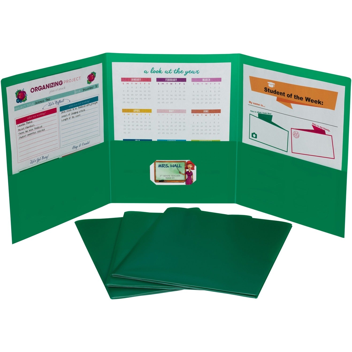 c-line-letter-portfolio-8-1-2-x-11-75-sheet-capacity-3-pocket-s-polypropylene-green-24-box-num-cli33943_1