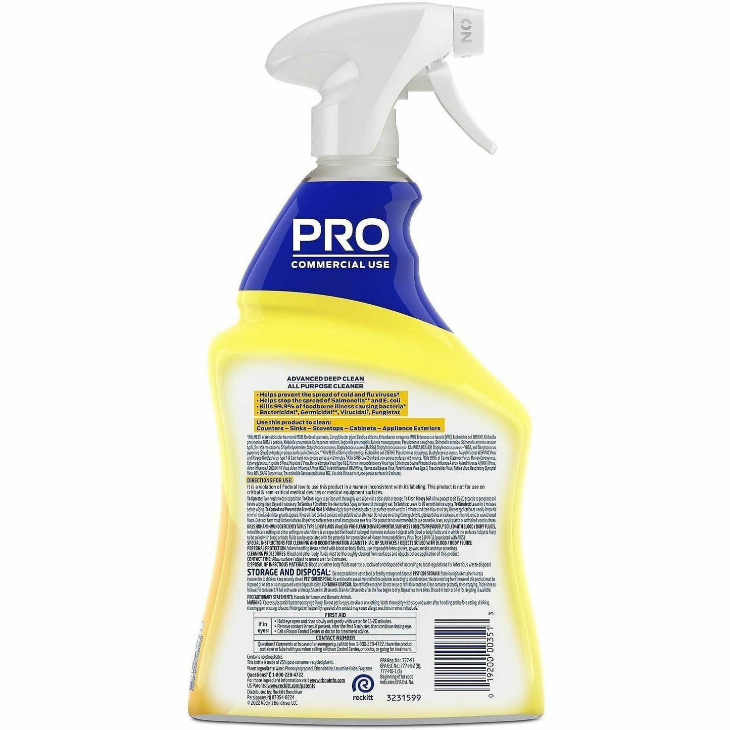 Lysol Advanced Deep Cleaner, 32 fl oz, Lemon Breeze Scent, Disinfectant, 12/Carton (RAC00351CT)