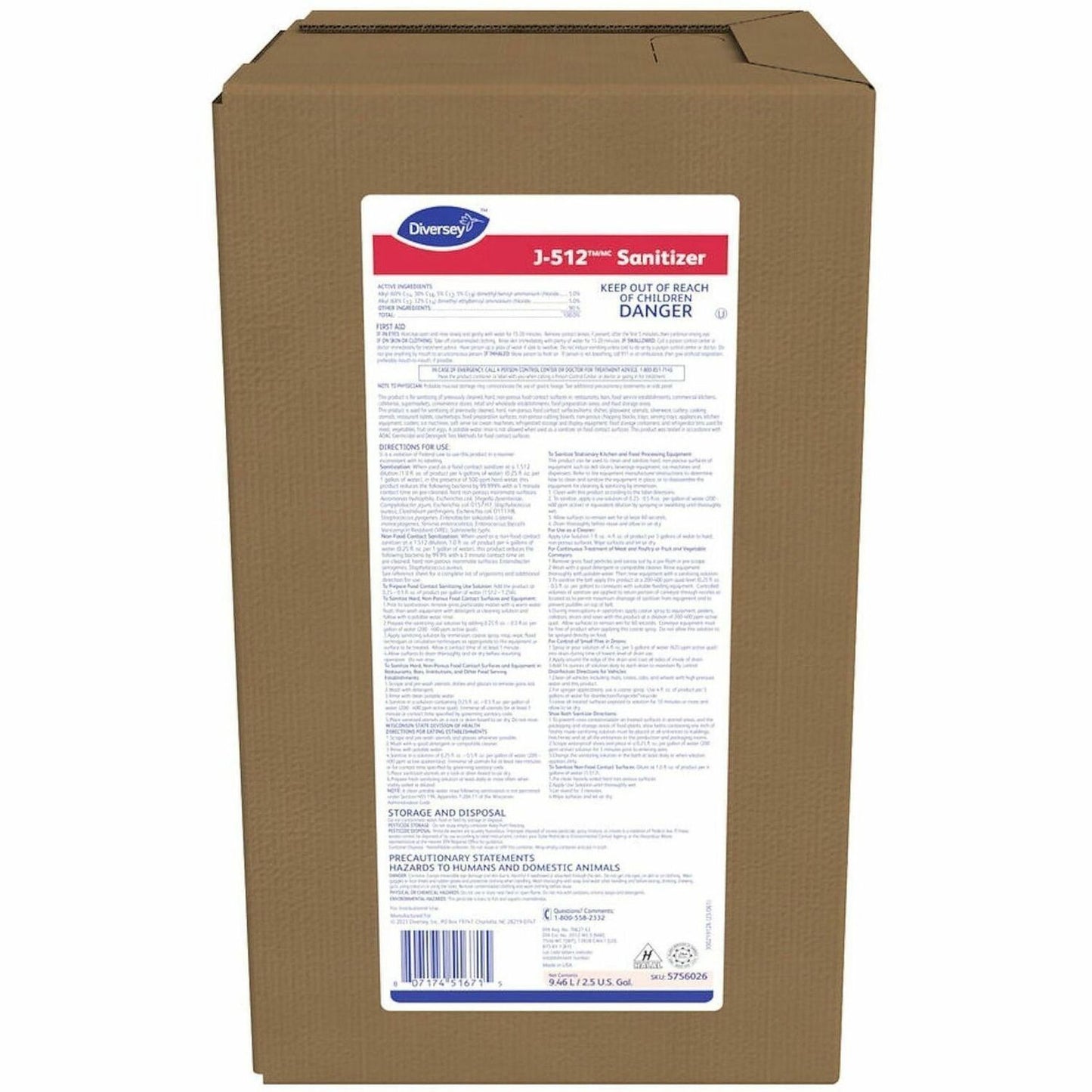 Diversey J-512TM/MC Sanitizer, 320 fl oz, 7.9 pH, Quaternary Scen (DVO5756026)