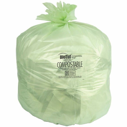 Heritage BioTuf Compostable Can Liners, 30 gal Capacity, 39" x 30" x 1.20 mil Thickness, 125/Box, Green (HERY6039SER01)