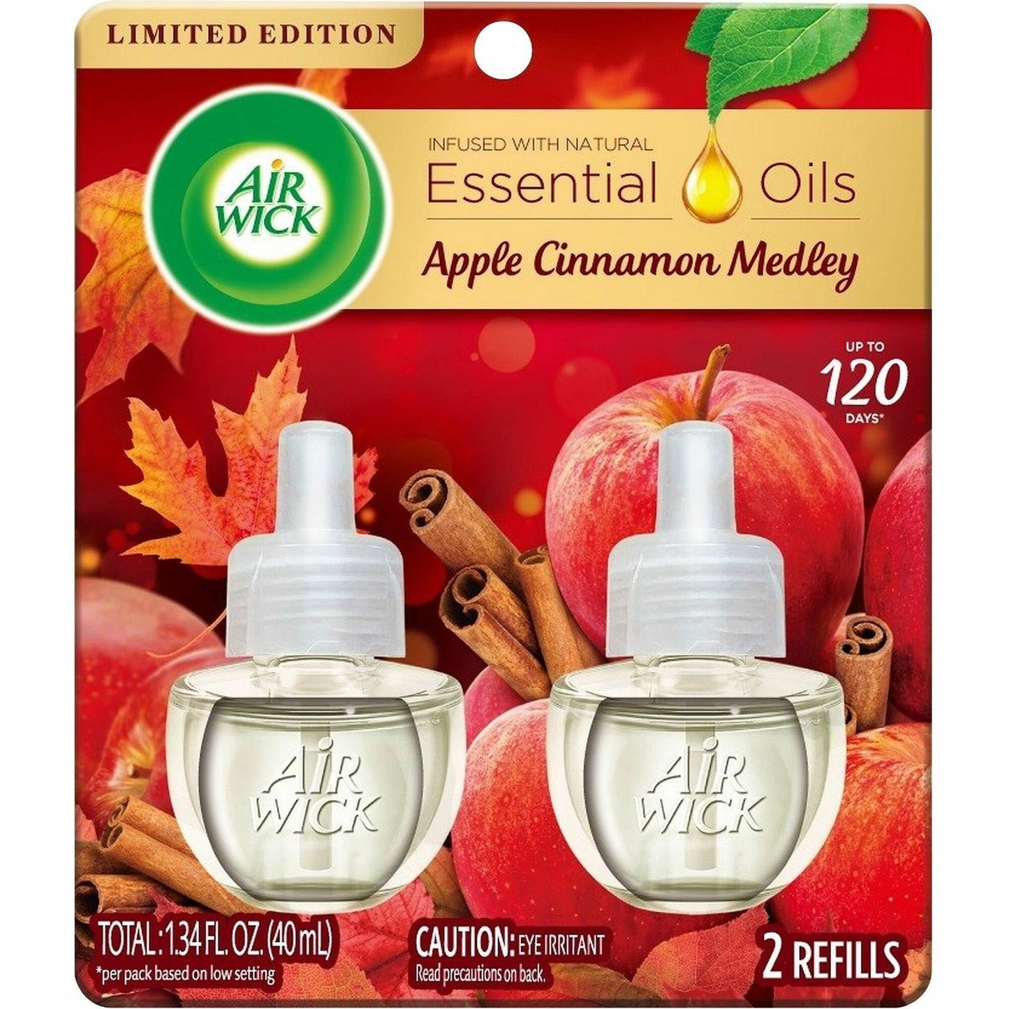 Air Wick Apple Scented Oil, Oil, 0.6 fl oz, Apple Cinnamon Medley, 60 Day, 2/Pack (RAC95499PK)