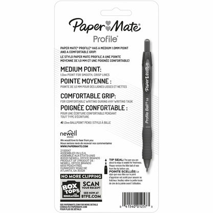 Paper Mate Profile Retractable Ballpoint Pens, Black Ink, 4/Pack (PAP2095467)