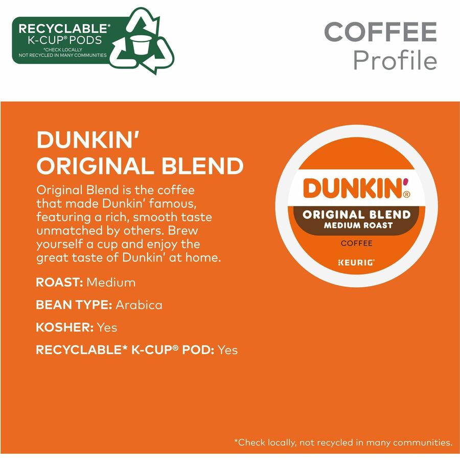Dunkin' K-Cup Original Blend Coffee, Medium Roast, 22/Box (GMT0315)