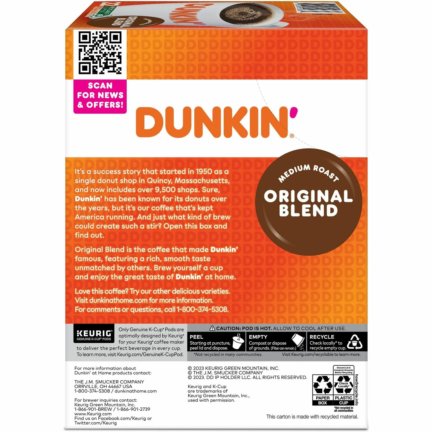 Dunkin' K-Cup Original Blend Coffee, Medium Roast, 22/Box (GMT0315)